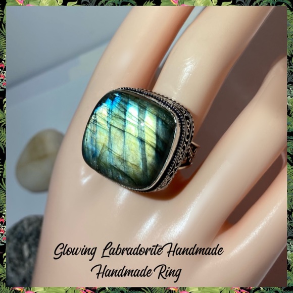 |~| Mystical Labradorite Gemstone Chunky Handmade Ring Sz 9.5 - Picture 1 of 5